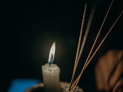 Quiet meditation space with candle